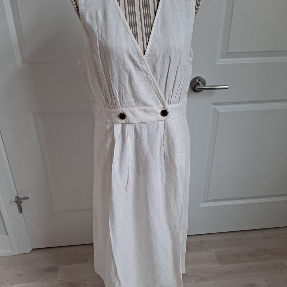 Madewell Button-Waist Linen Midi Dress Sz 12 - Picture 2 of 7